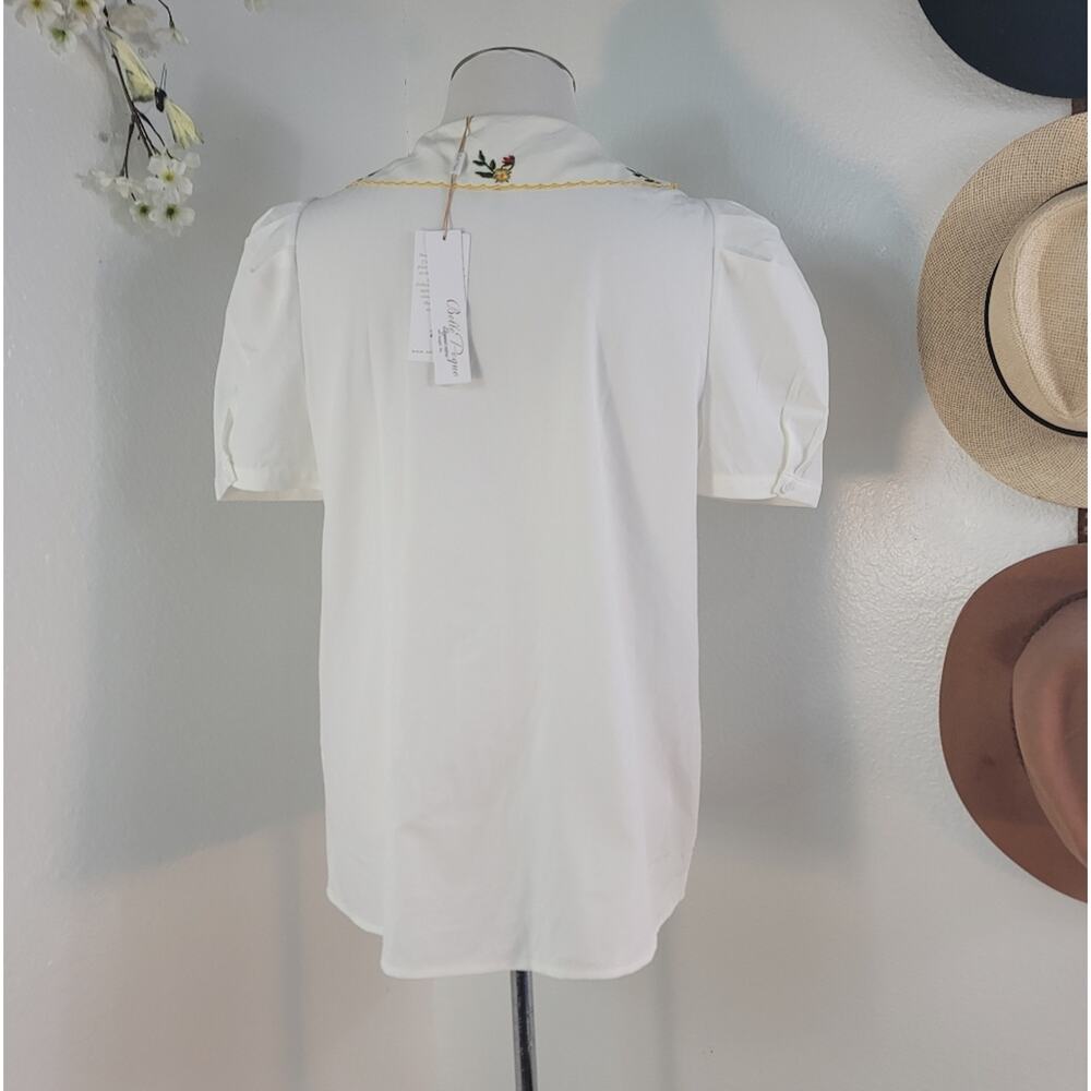 BELLE POQUE Vintage White Peter Pan Embroidered Blouse Puff Sleeve Elegant Retro - Picture 10 of 16